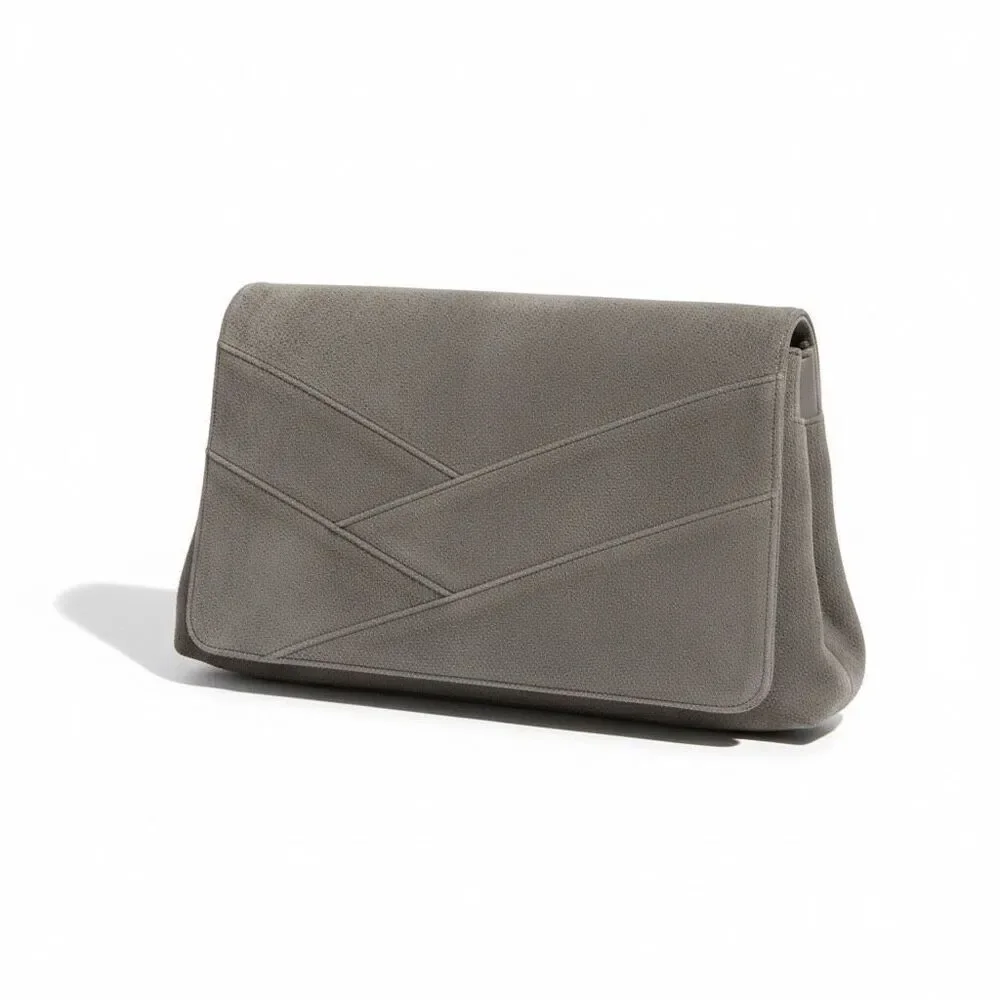 Suede Envelope Flap Chevron Stitched Clutch Purse Handbag Brown One Size